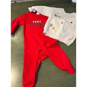 Red "Very Merry" Baby Onesie & Cream Cat & Jack Embroidered Toddler Sweatshirt 1